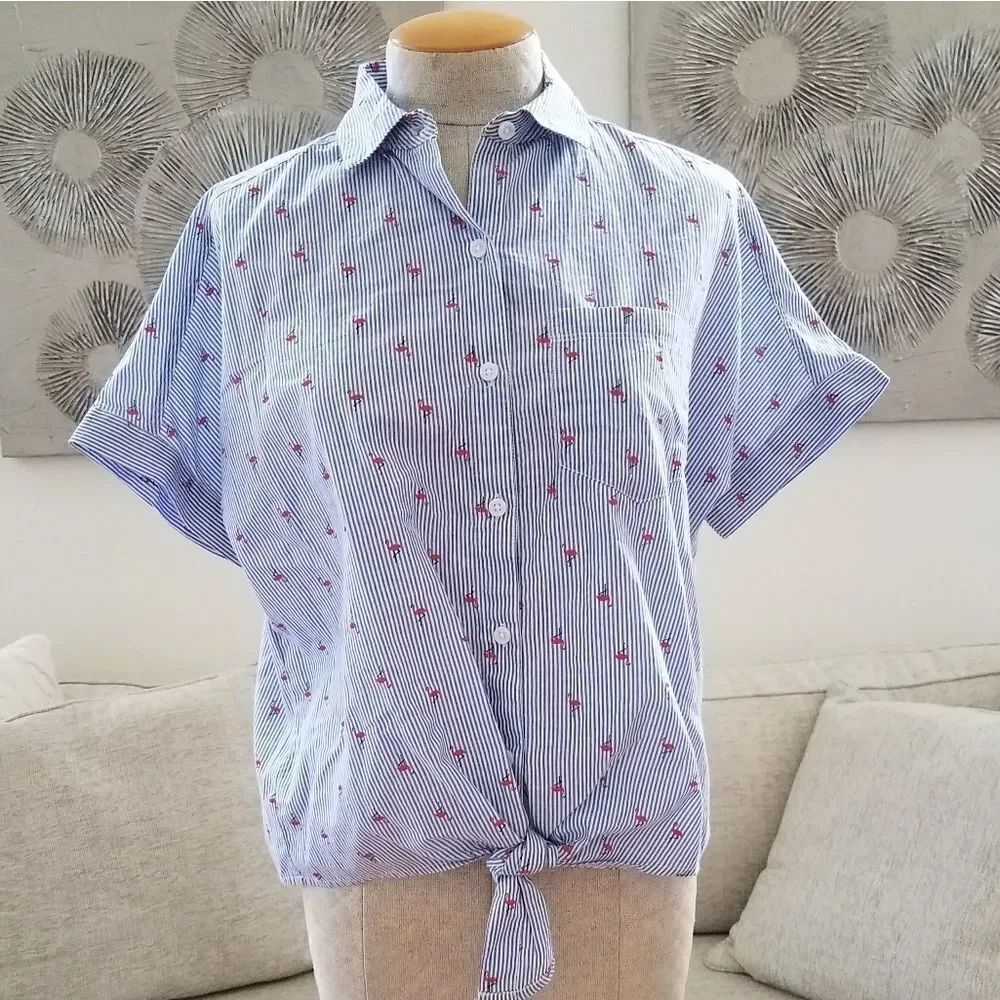 Beachlunchlounge Tie Front Striped Shirt sz XS
